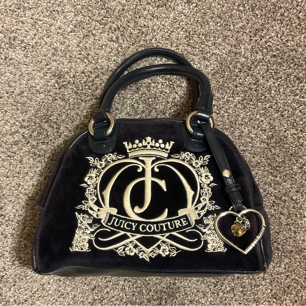 Y2K Juicy Couture Navy Bowling Bag Velour Handbag, COA, EUC